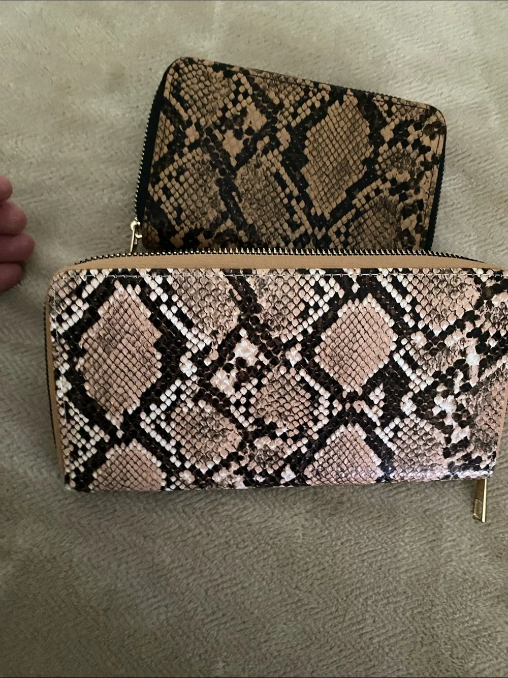 Snake-Print Zip Wallet - Pink Taupe. Bundle items